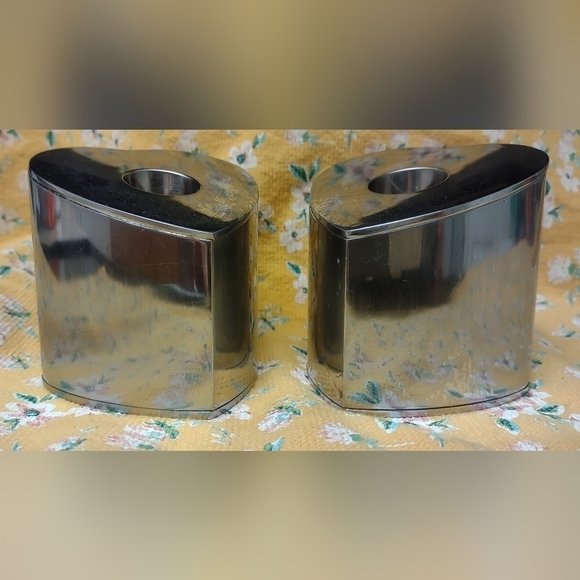 Pair of Vintage Stainless Steel Heart Shaped Votive & Taper Candle Holders🕯️ - Picture 7 of 16